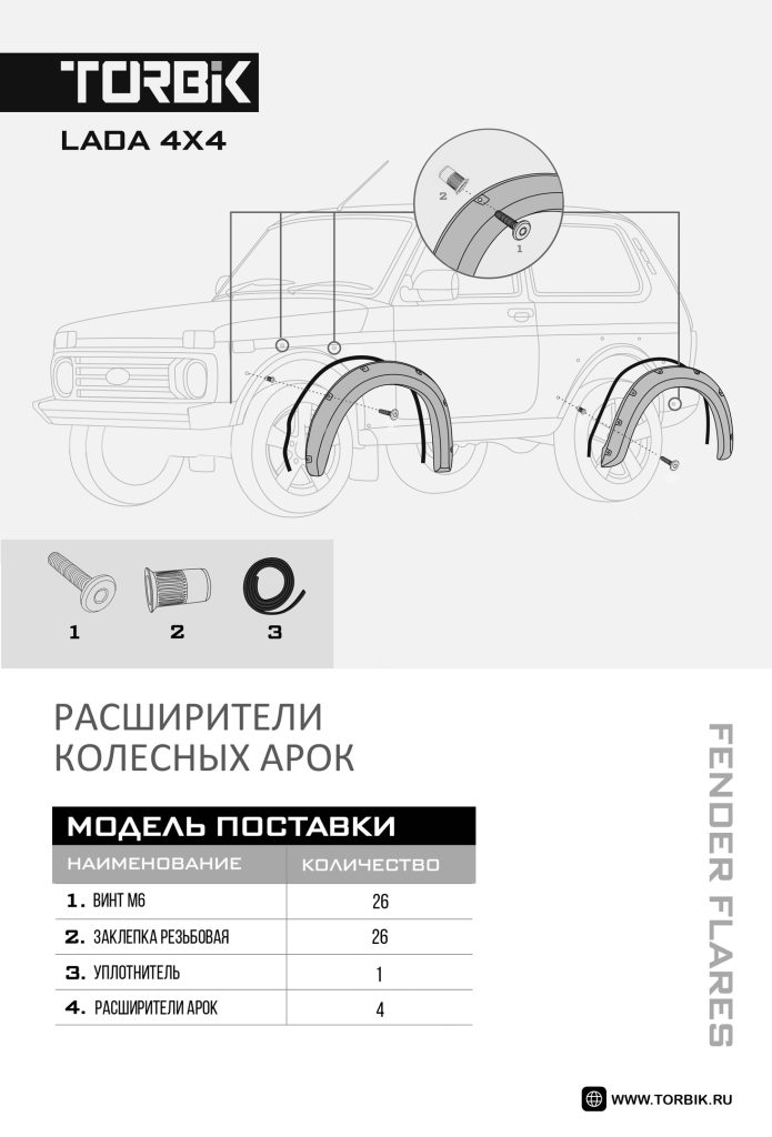Расширители арок LADA NIVA 4×4 3D (Резаные) 100мм